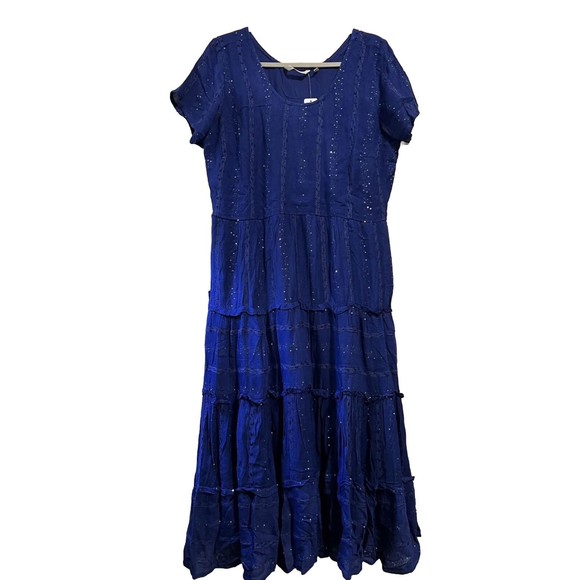 Soft Surroundings Kara Shimmer Midi Dress Short Sleeve Navy Blue Sparkly 1X NWT - Picture 2 of 3
